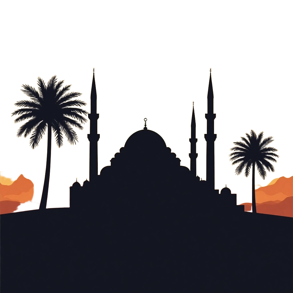 Silhouette of a Mosque at Sunset